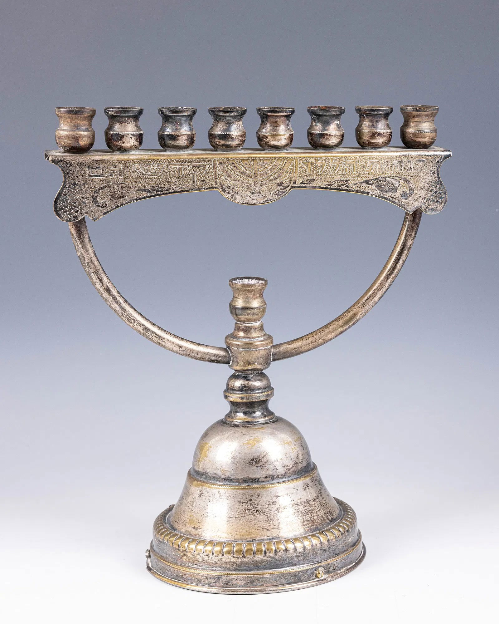 A LARGE SILVERPLATE MENORAH. Israel, c. 1960. (1 of 1)