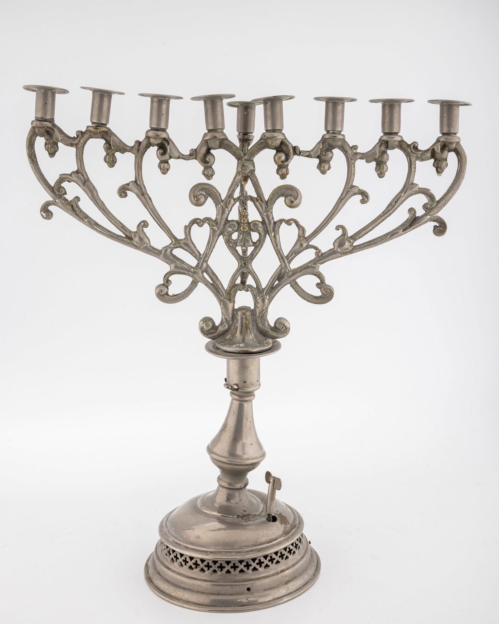 A PEWTER HANUKKAH MENORAH. Germany, c. 1900. (1 of 1)