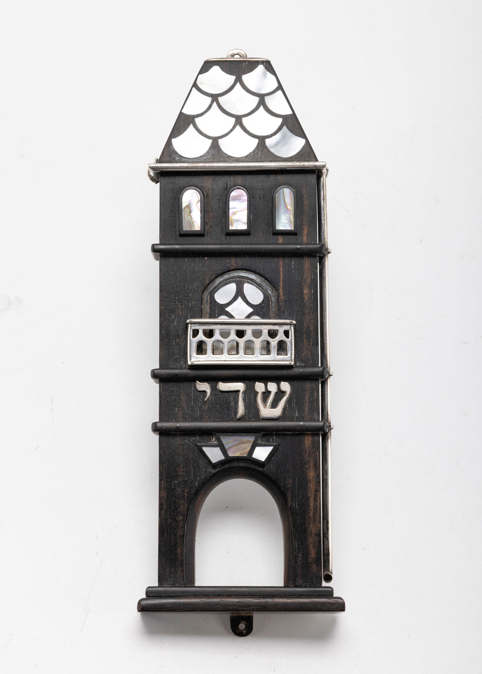 FINE EBONY AND SILVER MEZUZAH BY CATRIEL SUGARMAN. Jerusalem. 1986.Hand made in the form of the entr (1 of 2)