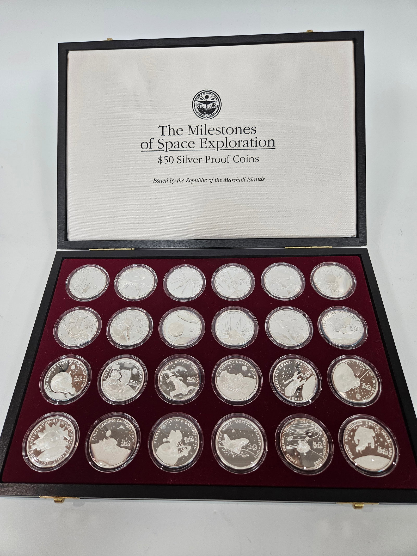 MILESTONES OF SPACE EXPLORATION $50 PURE SILVER COINS. Consisting of 24 pure silver .999 $50 coins i (1 of 3)