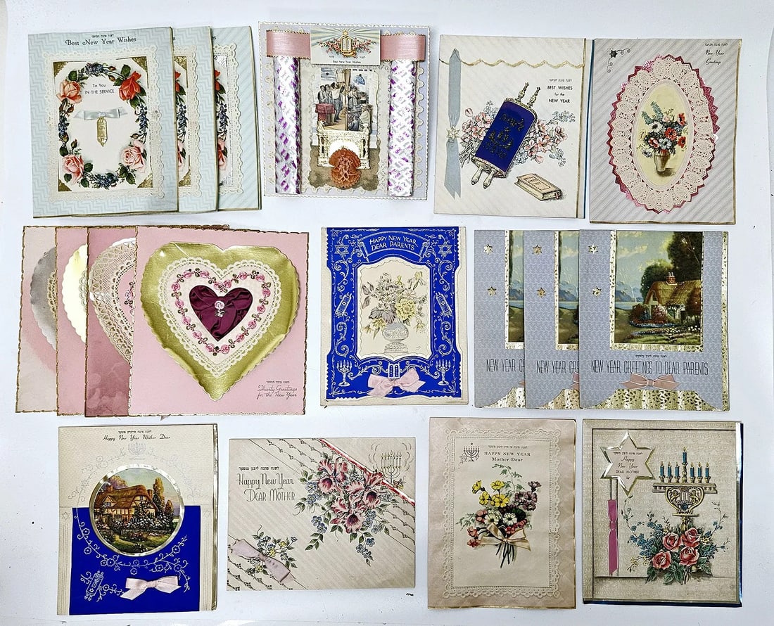 A COLLECTION OF 19 VERY LARGE NEW YEARS GREETING CARDS: Made in the United States in the 1920's. Most are 9.5 inches x 8.5 inches.