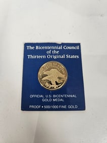 1776-1976 Bicentennial Council of the 13 Original States 0.5 FINE Gold PROOF