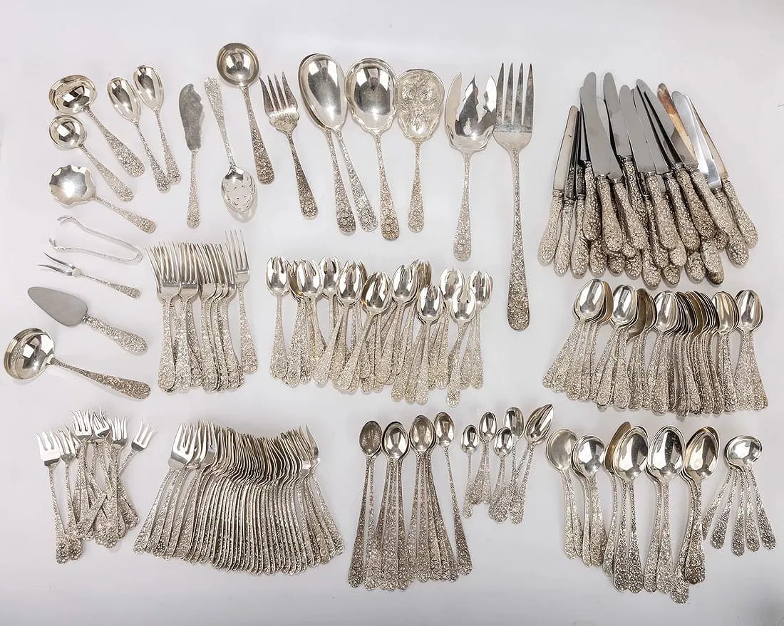 AN ASSEMBLED SET OF STERLING SILVER FLATWARE BY STEIFF. (1 of 1)