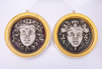 AN EXCEPTIONALLY RARE PAIR OF MAW & CO WALL EARTHENWARE RELIEFS.