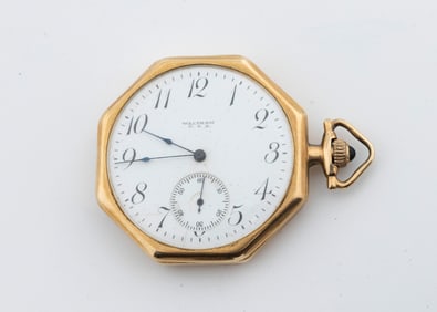 A 14K GOLD POCKET WATCH BY WALTHAM