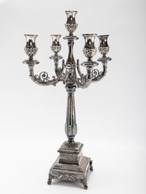 A LARGE STERLING SILVER SABBATH CANDELABRA BY HAZORFIM