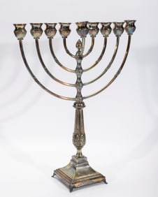 A LARGE STERLING MENORAH BY EICHBOM