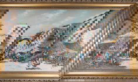 OIL ON CANVAS - MARKET SCENE. Italian school, mid-century.