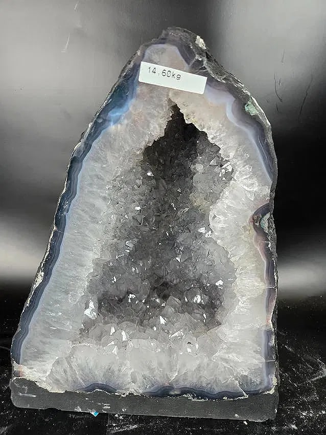 AMETHYST CATHEDRAL GEODE WITH POLISHED EDGES: 12.3" TALL AND 10" AT IT'S WIDEST, 14.6 KILOGRAMS