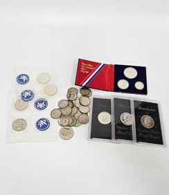 A GROUP OF 40% SILVER  COINS EISENHOWER AND KENNEDY HALFS
