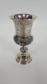 A MASSIVE ANTIQUE SILVER KIDDUSH GOBLET BY JAN POGORZELSKI (1809 - 1875)