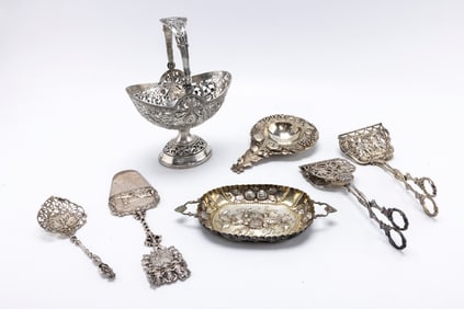 A GROUP OF GERMAN 800 SILVER TABLEWARE. Probably Hanau, c. 1880