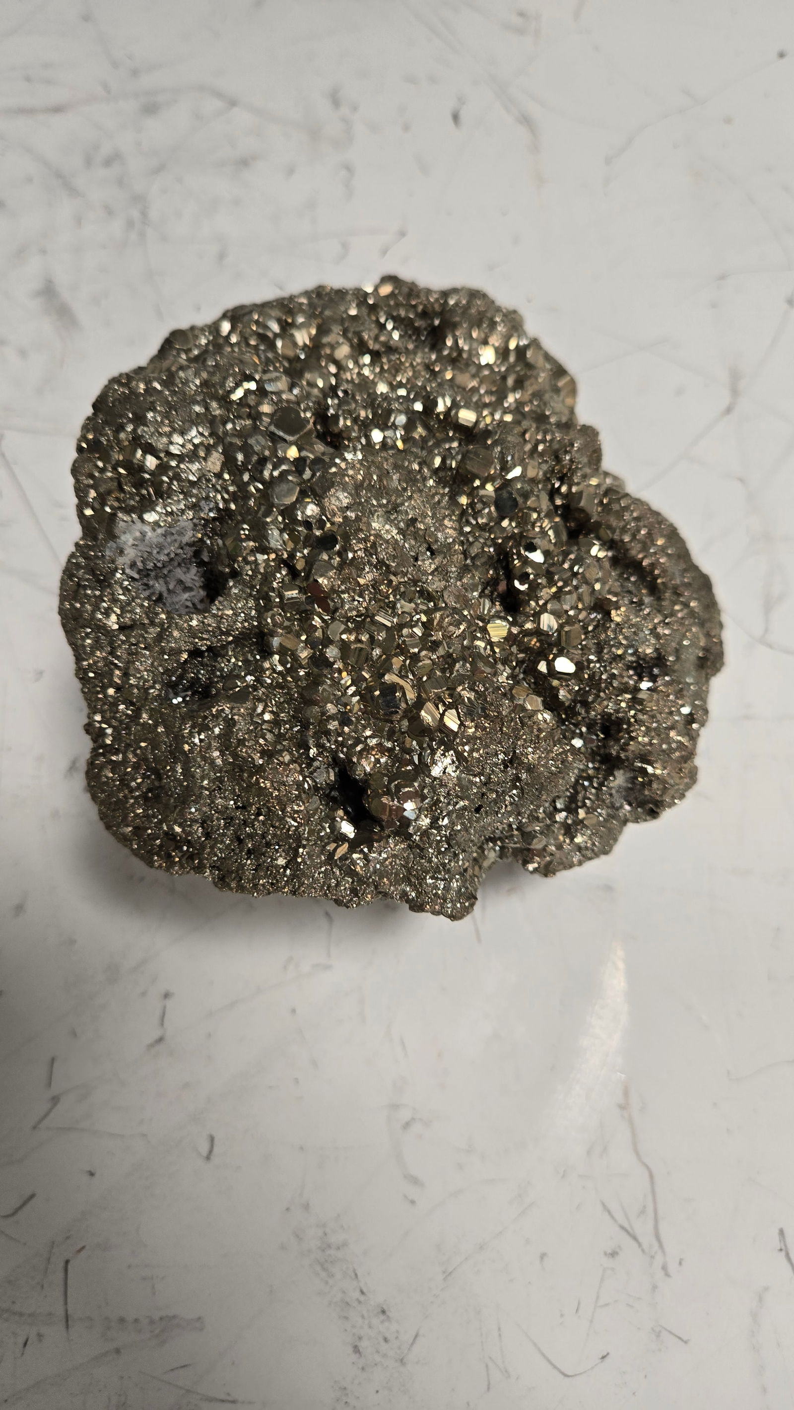 PYRITE “FOOL’S GOLD” FORMATION: 4.7” x 3” x 4.2”. Weight is 1627.8 grams.