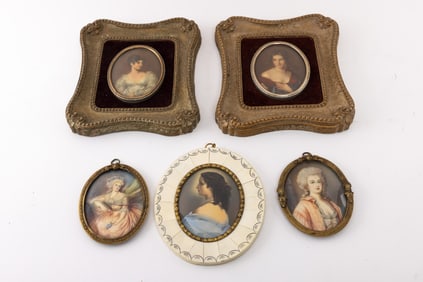 A GROUP OF FIVE SMALL PAINTINGS ON VARIOUS MEDIUMS.