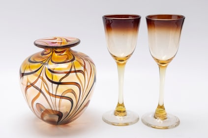 A STUDIO ART GLASS VASE BY ROGER GANDELMAN  worldwide renowned American born glass artist. Accompani