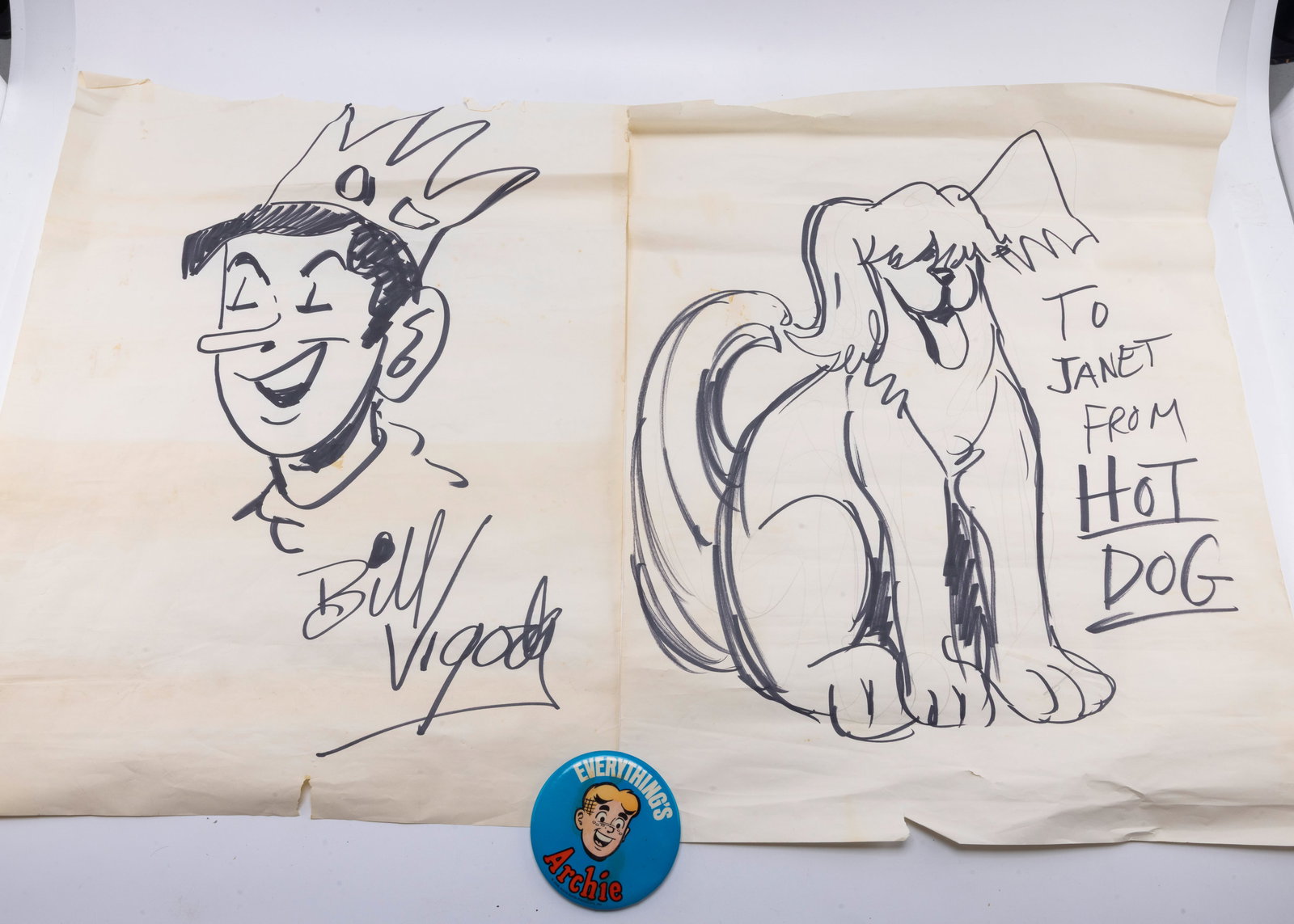 TWO ORIGINAL ARCHIE COMIC DRAWINGS ON PAPER BY BILL VIGODA (1 of 5)