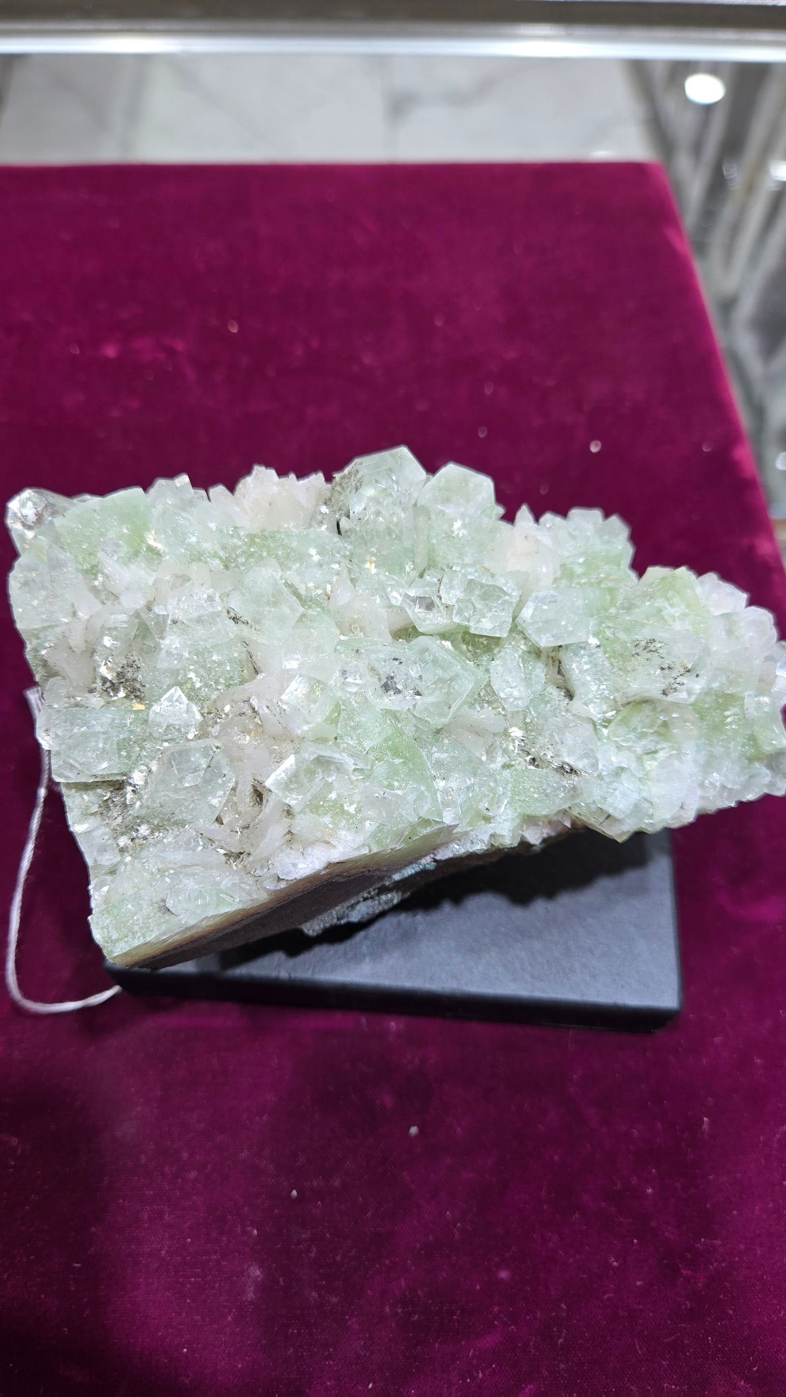 A GORGEOUS Apophyllite CLUSTER SPECIMEN ON A STAND: 5.7" wide. Nice green crystals