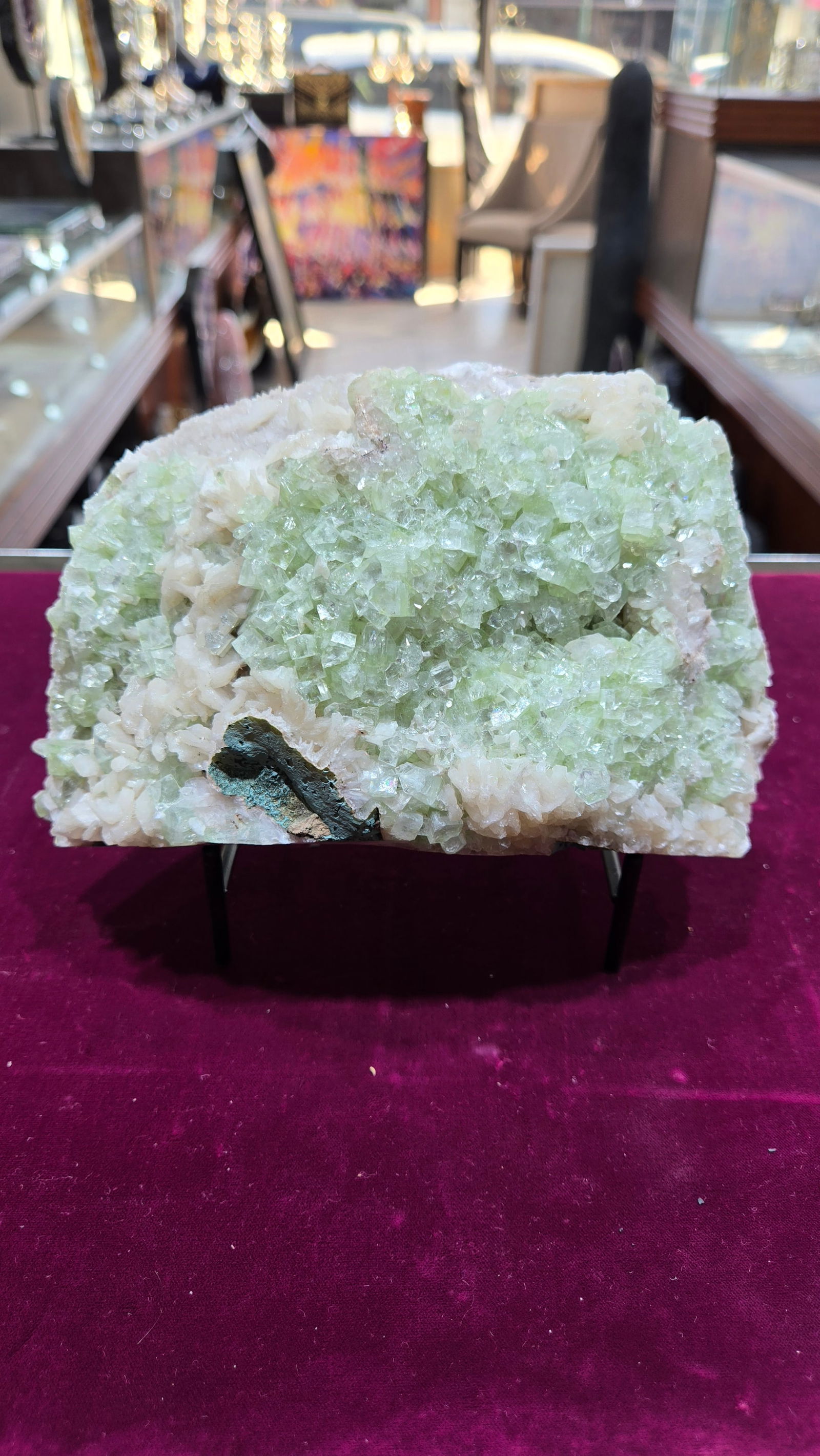A GORGEOUS Apophyllite CLUSTER SPECIMEN ON A STAND: 7.8" wide. Nice green crystals