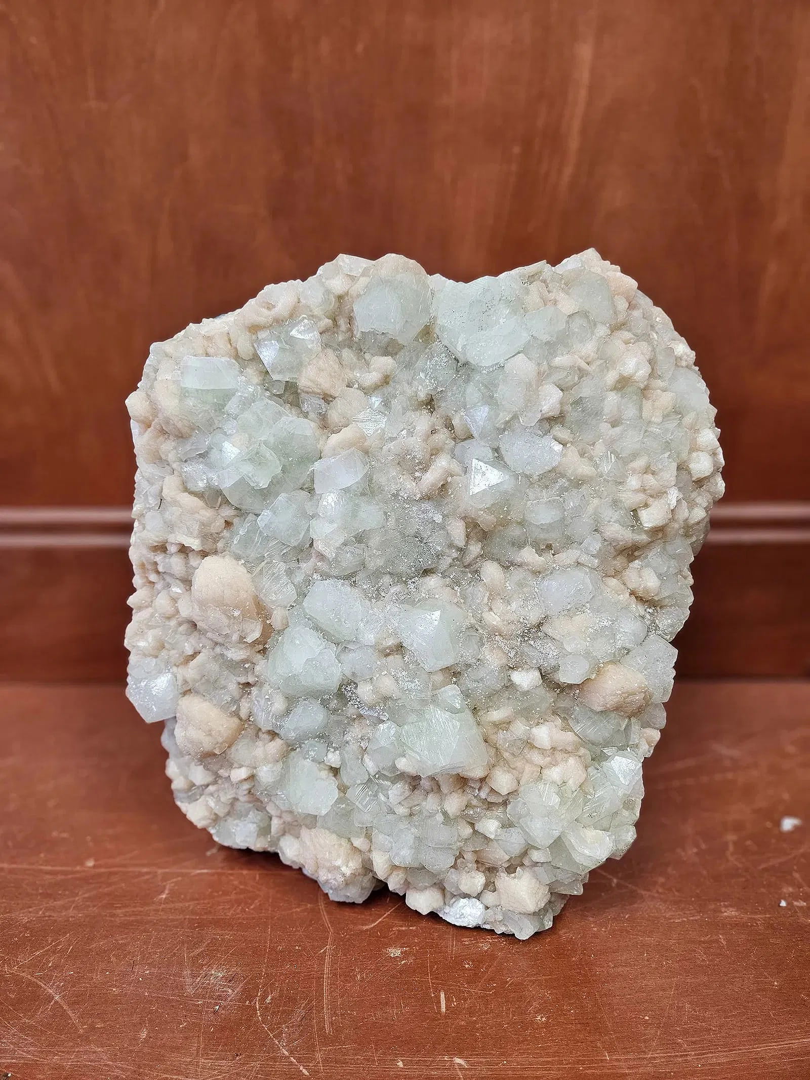 A MASSIVE APOPHYLLITE SPECIMEN WITH STILBITE: 14.5" LONG AND 13.5" WIDE HERE IS ONE OF THE MOST GORGEOUS APOPHYLLITE SPECIMENS WITH STILBITE THAT I HAVE EVER HAD