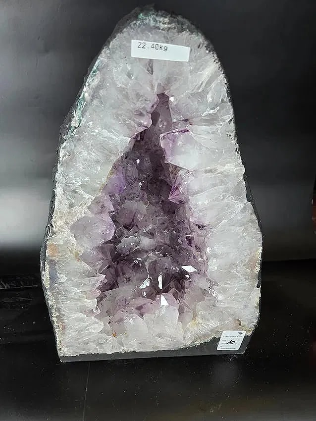 AMETHYST CATHEDRAL GEODE WITH POLISHED EDGES: 16" TALL and 10.5" wide. This magnificent cathedral weights 22.4 kilograms