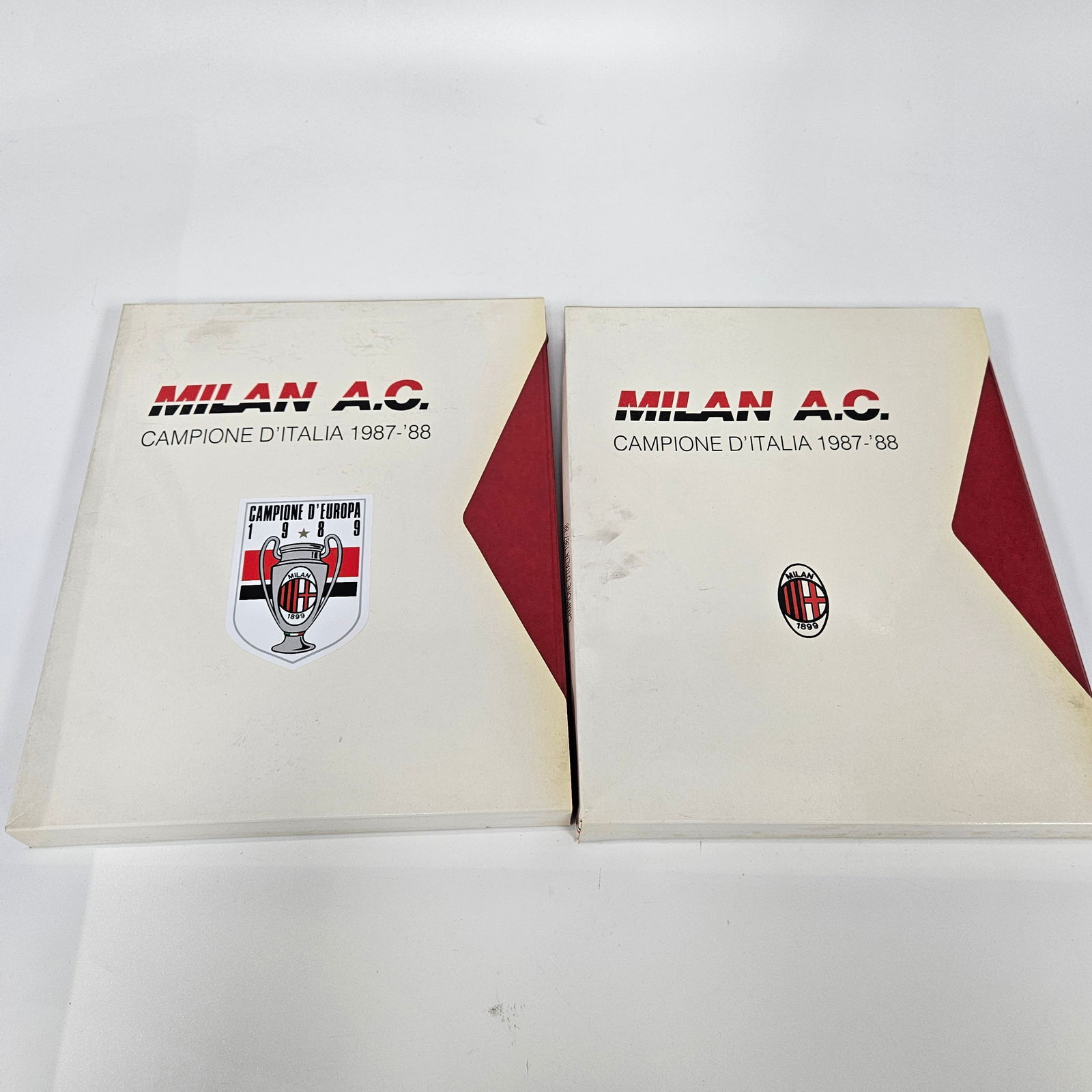 TWO COMMEORATIVE FOLDERS: AC MILAN 1899 - 1989: Two full albums containing a large philatelic collection produced by Geoprogramto commemorated AC milans 90th anniversary.