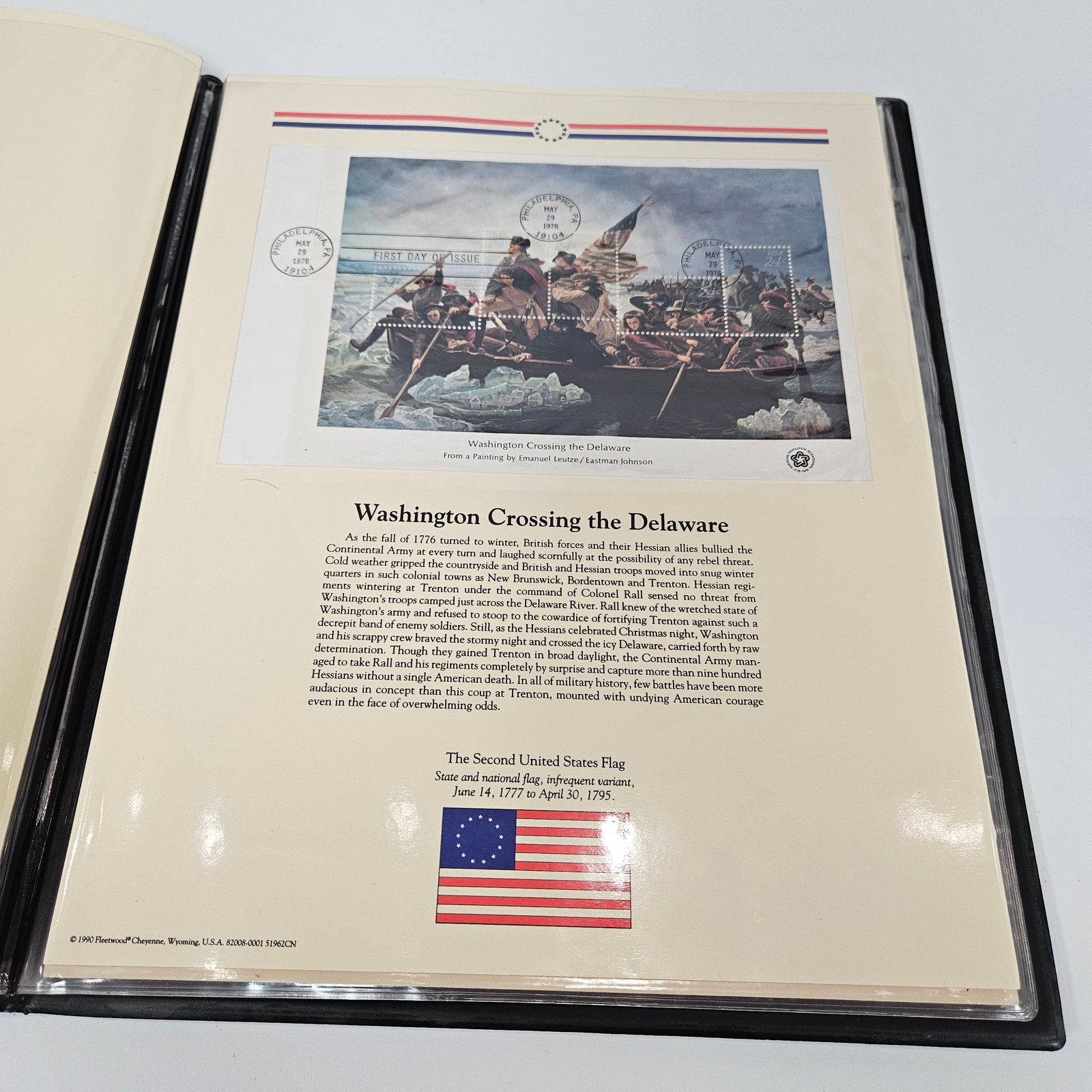 1976 PHILATELIC PORTFOLIO. BICENTENNIAL STAMPS: Folio commemorating the 200th birthday of American independence. Includes the all the flags with cancelled stamps.