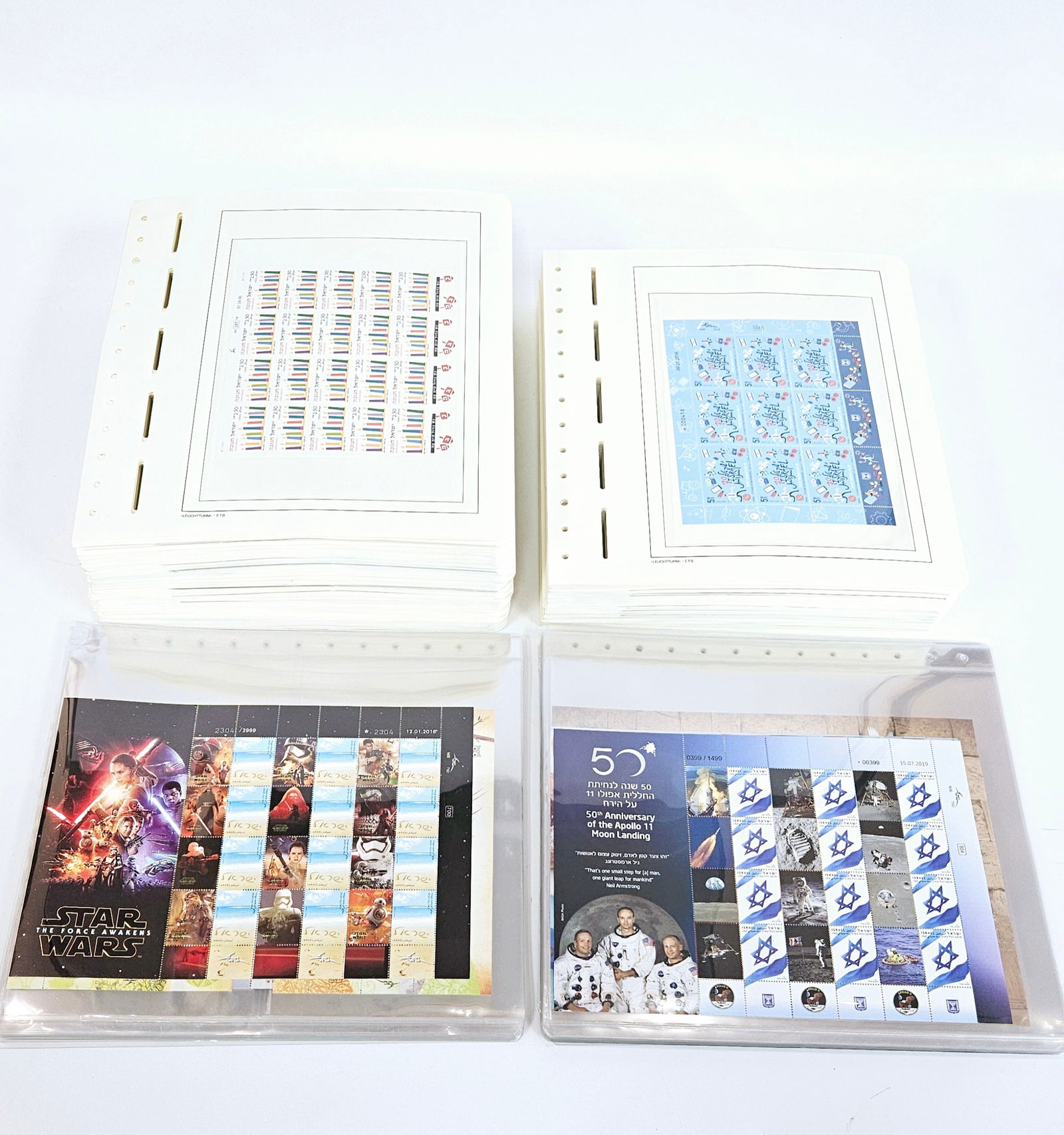 A HUGE COLLECTION OF OVER 350 ALBUM SHEETS OF ISRAELI MINT STAMPS: Consisting of over 350 sheets/files with mint modern Israel stamps.