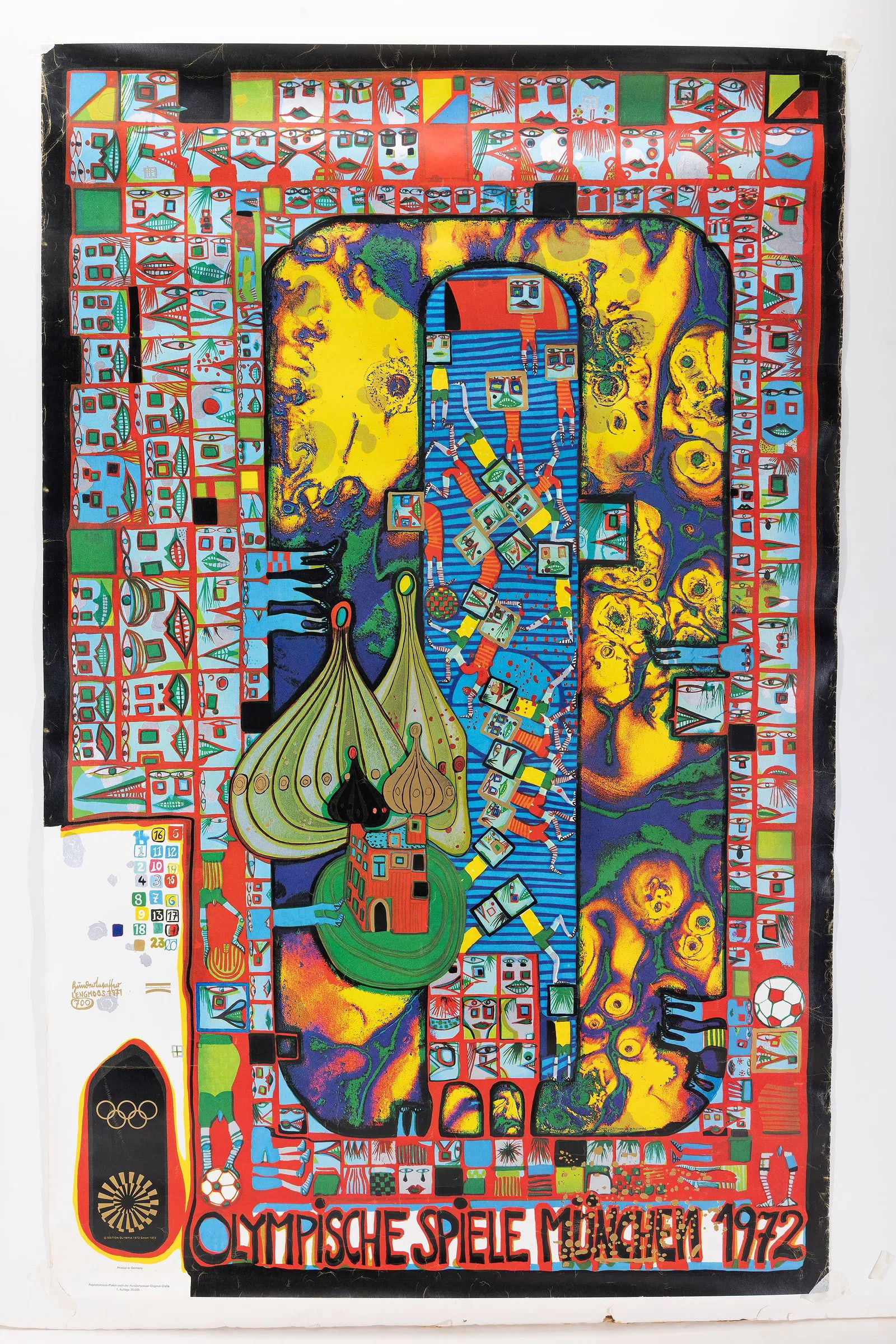 A POSTER FOR THE 1972 SUMMER OLYMPICS AT MUNICH GERMANY: An advertIsing poster for the 1972 summer olympics in Munich Germany where the Israeli olympians were held hostage and murdered. 25" x 39.8".