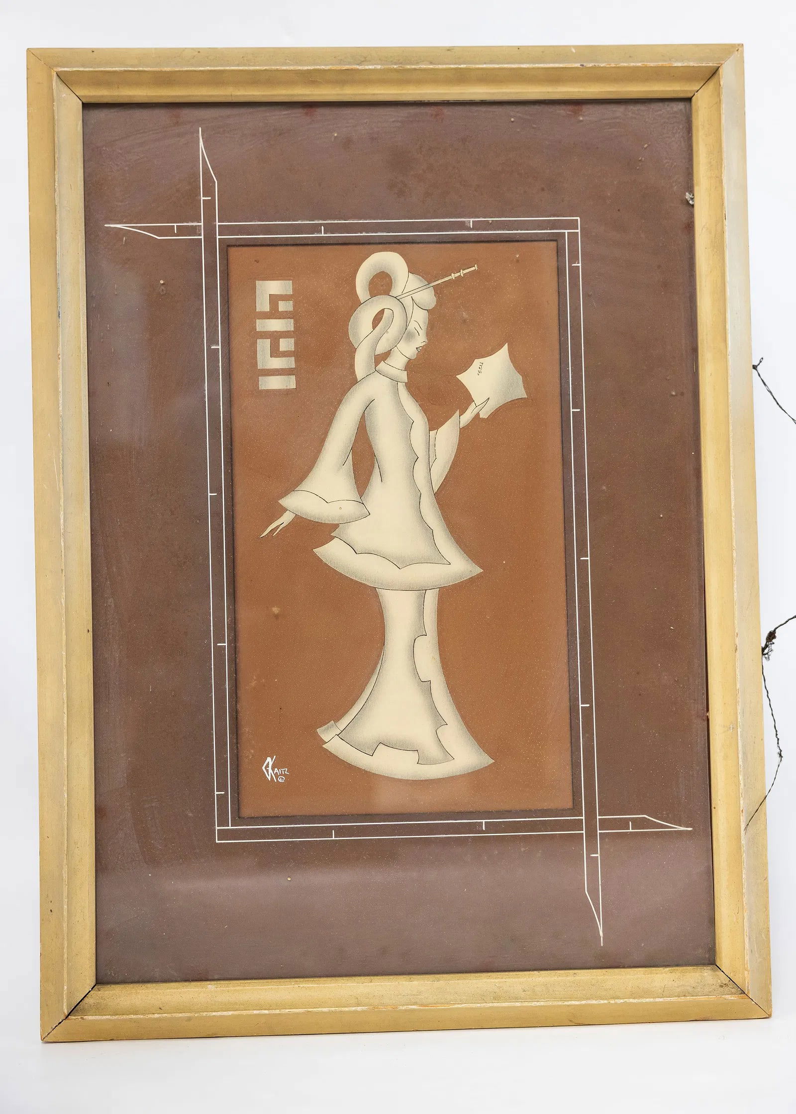 GUSTAVE KAITZ. Guache on board. c. 1940.: Original Painting by Gustave Kaitz Art Deco Female Gouache 19.7" x 13.7"