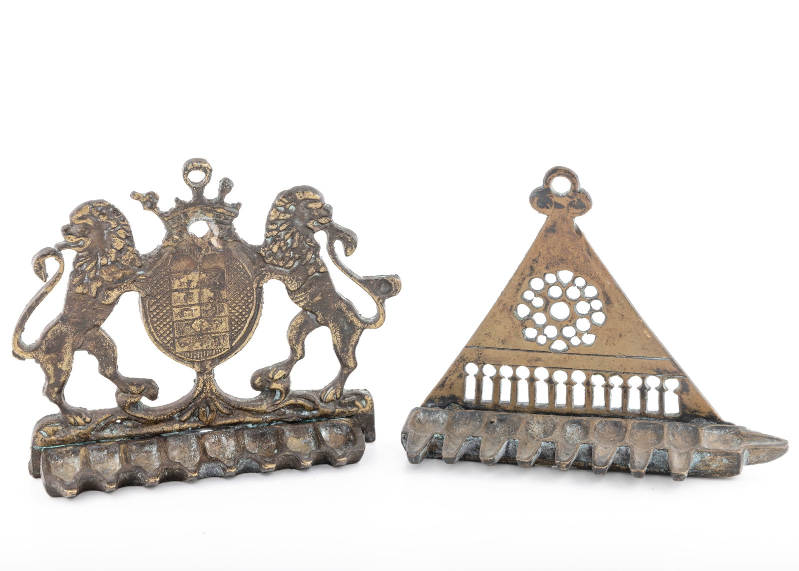 TWO BRASS HANUKKAH LAMPS (1 of 1)