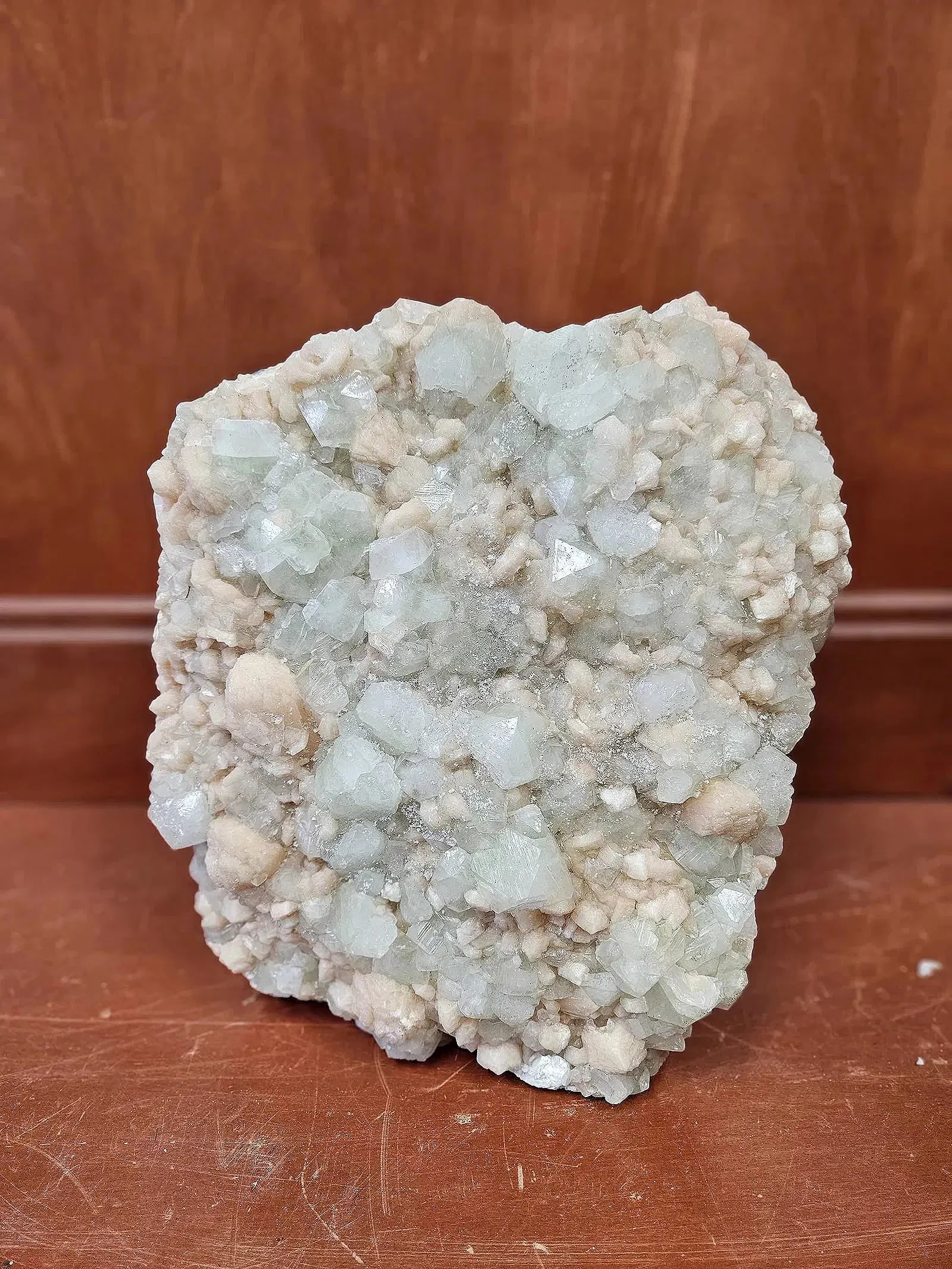 A MASSIVE APOPHYLLITE SPECIMEN WITH STILBITE: 14.5" LONG AND 13.5" WIDE HERE IS ONE OF THE MOST GORGEOUS APOPHYLLITE SPECIMENS WITH STILBITE THAT I HAVE EVER HAD