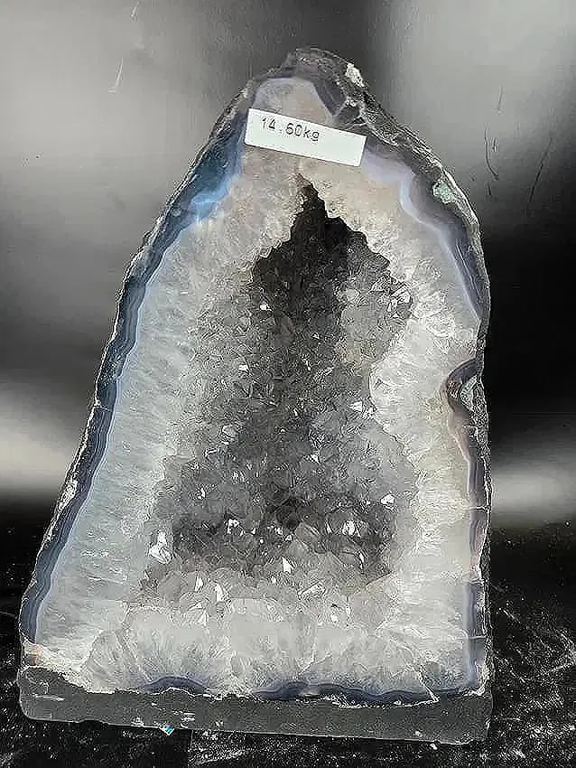 AMETHYST CATHEDRAL GEODE WITH POLISHED EDGES: 12.3" TALL AND 10" AT IT'S WIDEST, 14.6 KILOGRAMS