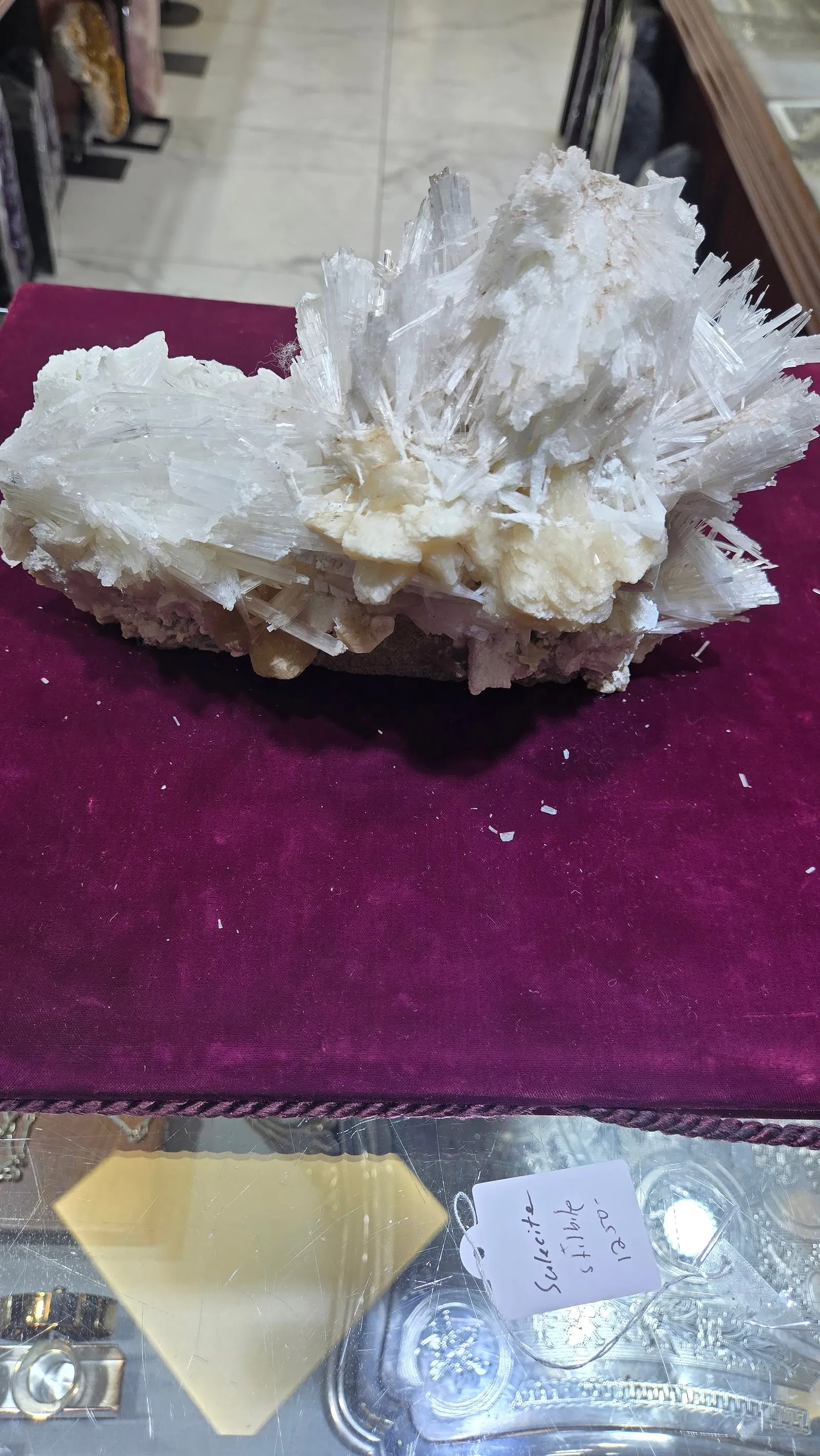 A RARE SCOLECITE SPECIMEN FORMATION: Rare and delicate scolecite specimen from the Deccan Basalts, Aurangabad, Maharashtra, India 9.2" wide.