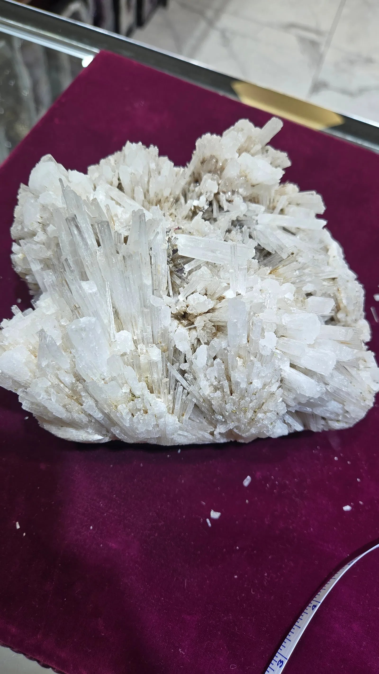 A RARE SCOLECITE SPECIMEN FORMATION: Rare and delicate scolecite specimen from the Deccan Basalts, Aurangabad, Maharashtra, India 6.2" wide.