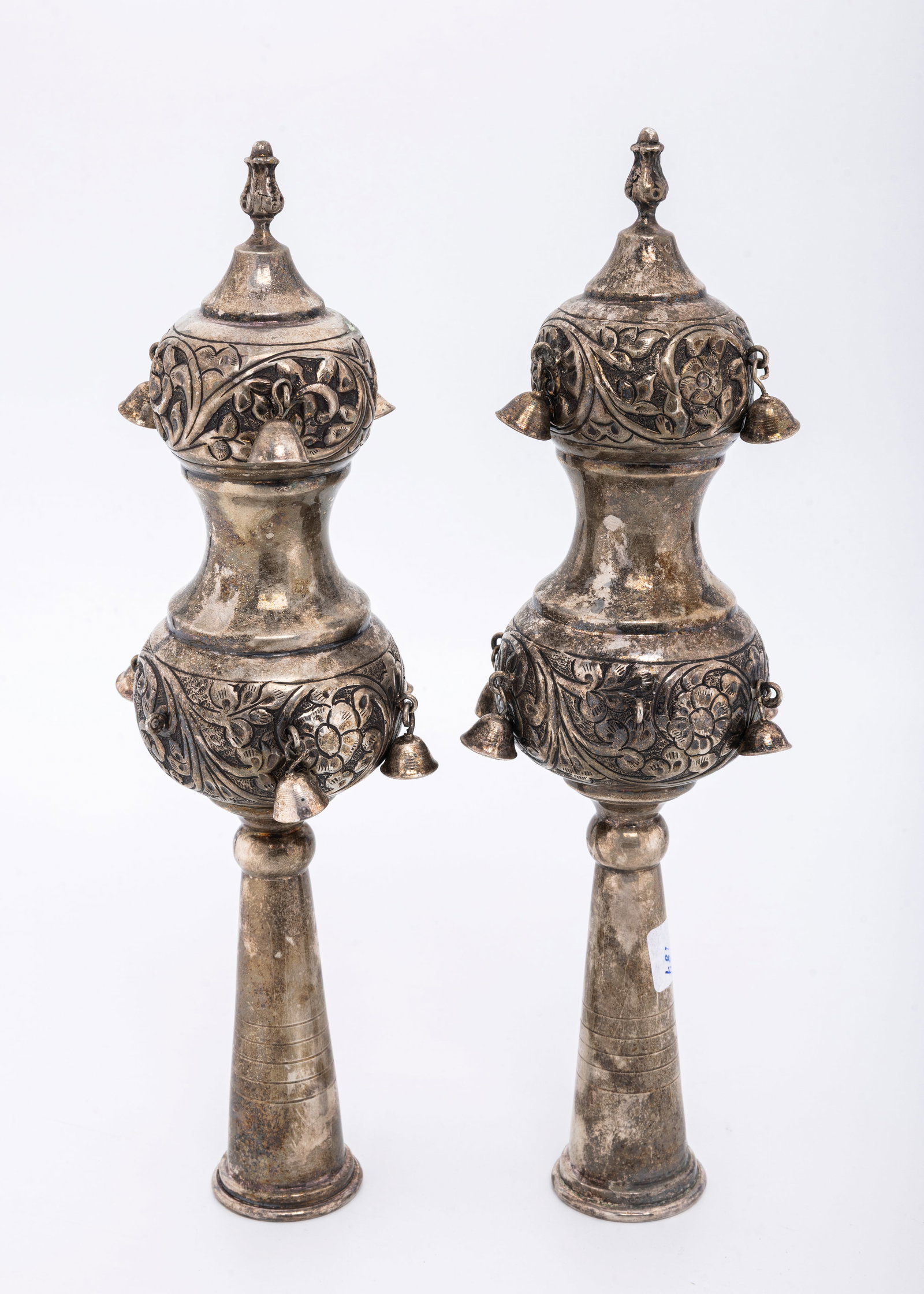 A PAIR OF STERLING SILVER TORAH FINIALS. Israel, modern. (1 of 2)