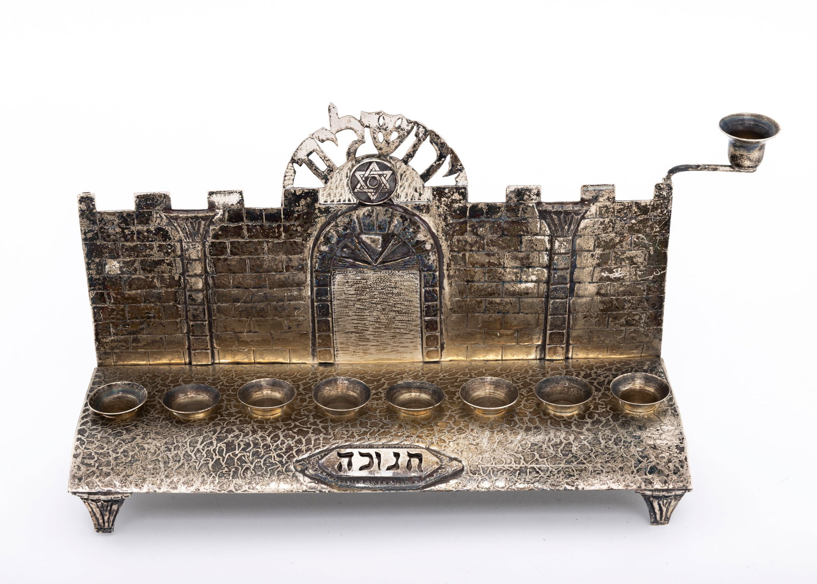 A HANDMADE STERLING SILVER HANUKKAH MENORAH LAMP. modern. (1 of 3)