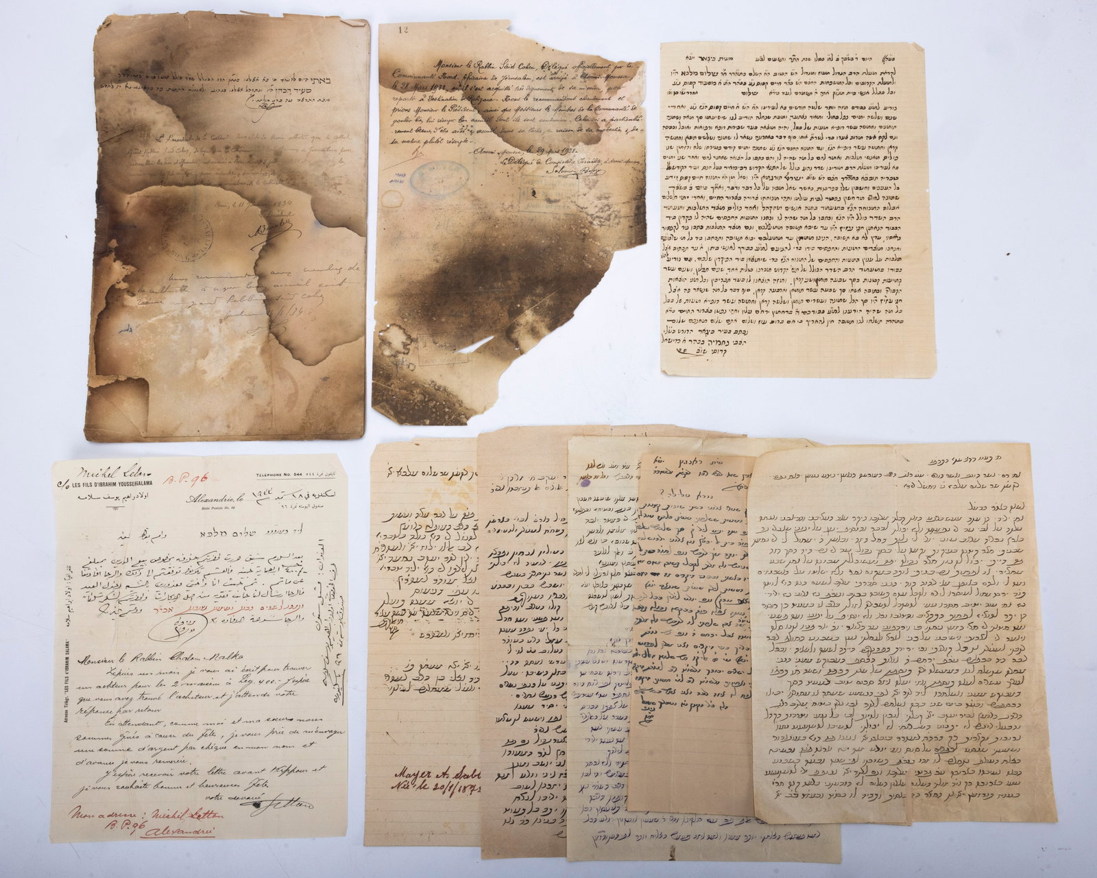 A COLLECTION OF 27 MANUSCRIPTS, RECIEPTS AND DOCUMENTS. Ottoman Empire, c. 1920: Includes reciepts, shtarim, documents, manuscripts and other financial and assorted hand written items from Palestine, Morocco, and other areas in the Ottoman Empire.
