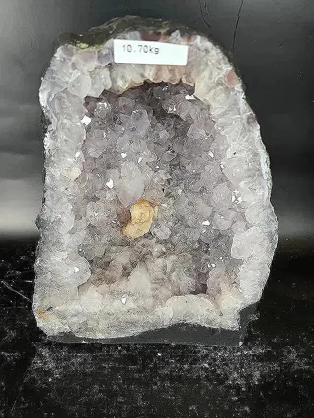 AMETHYST CATHEDRAL GEODE WITH POLISHED EDGES: 12" TALL AND 9" AT IT'S WIDEST, 10.7 KILOGRAMS