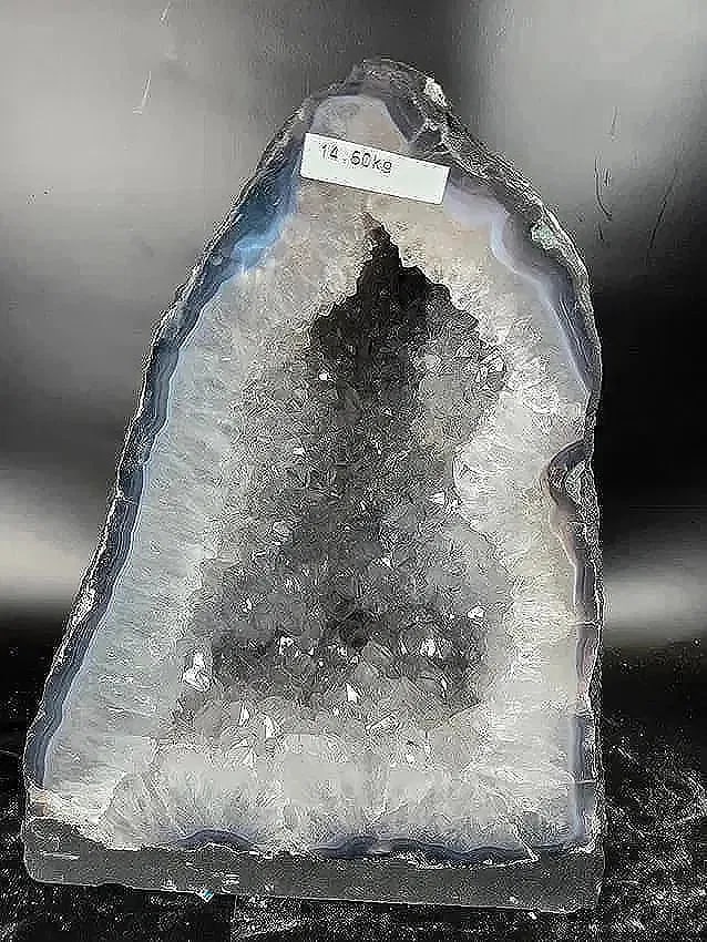 AMETHYST CATHEDRAL GEODE WITH POLISHED EDGES: 12.3" TALL AND 10" AT IT'S WIDEST, 14.6 KILOGRAMS