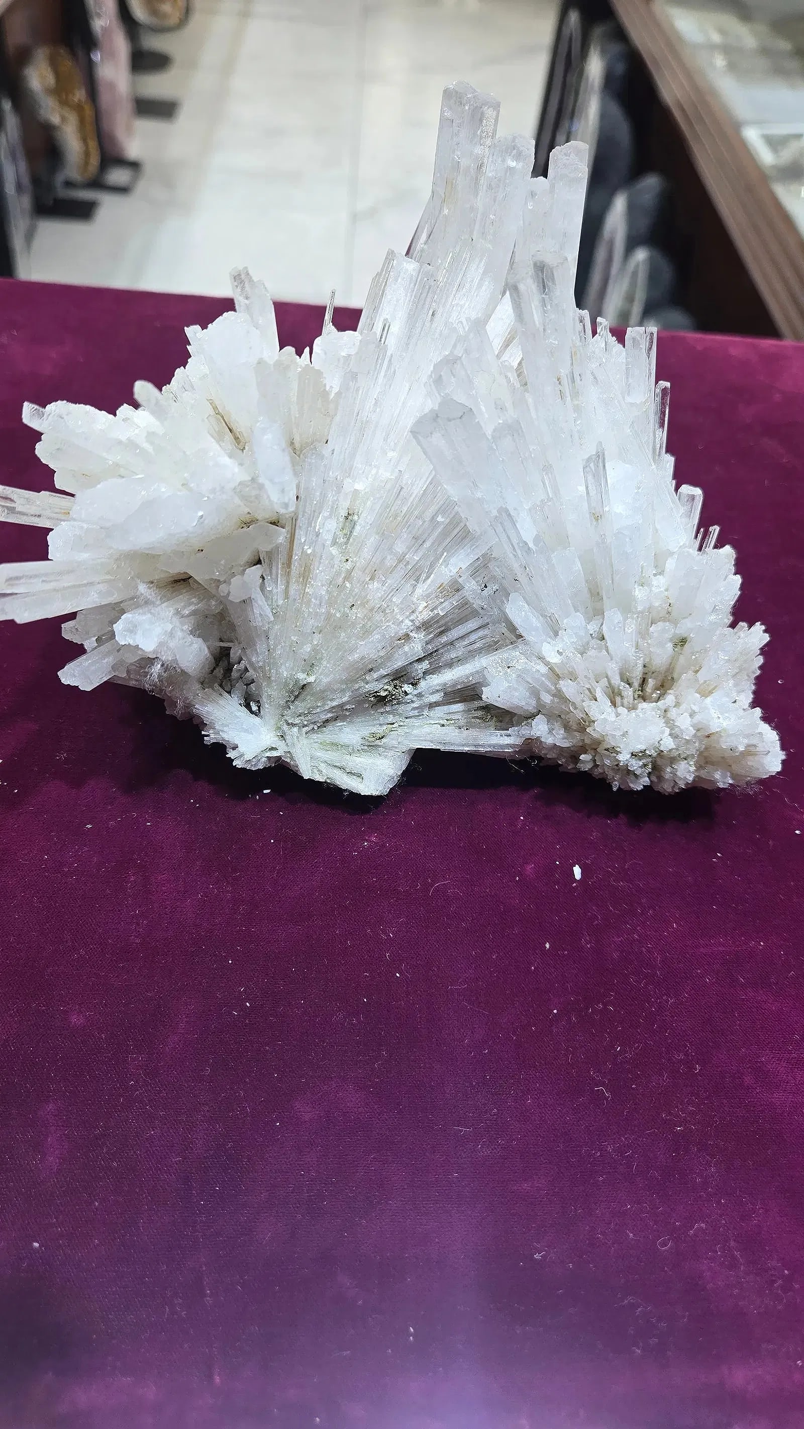 A RARE SCOLECITE SPECIMEN FORMATION: Rare and delicate scolecite specimen from the Deccan Basalts, Aurangabad, Maharashtra, India 6" wide.