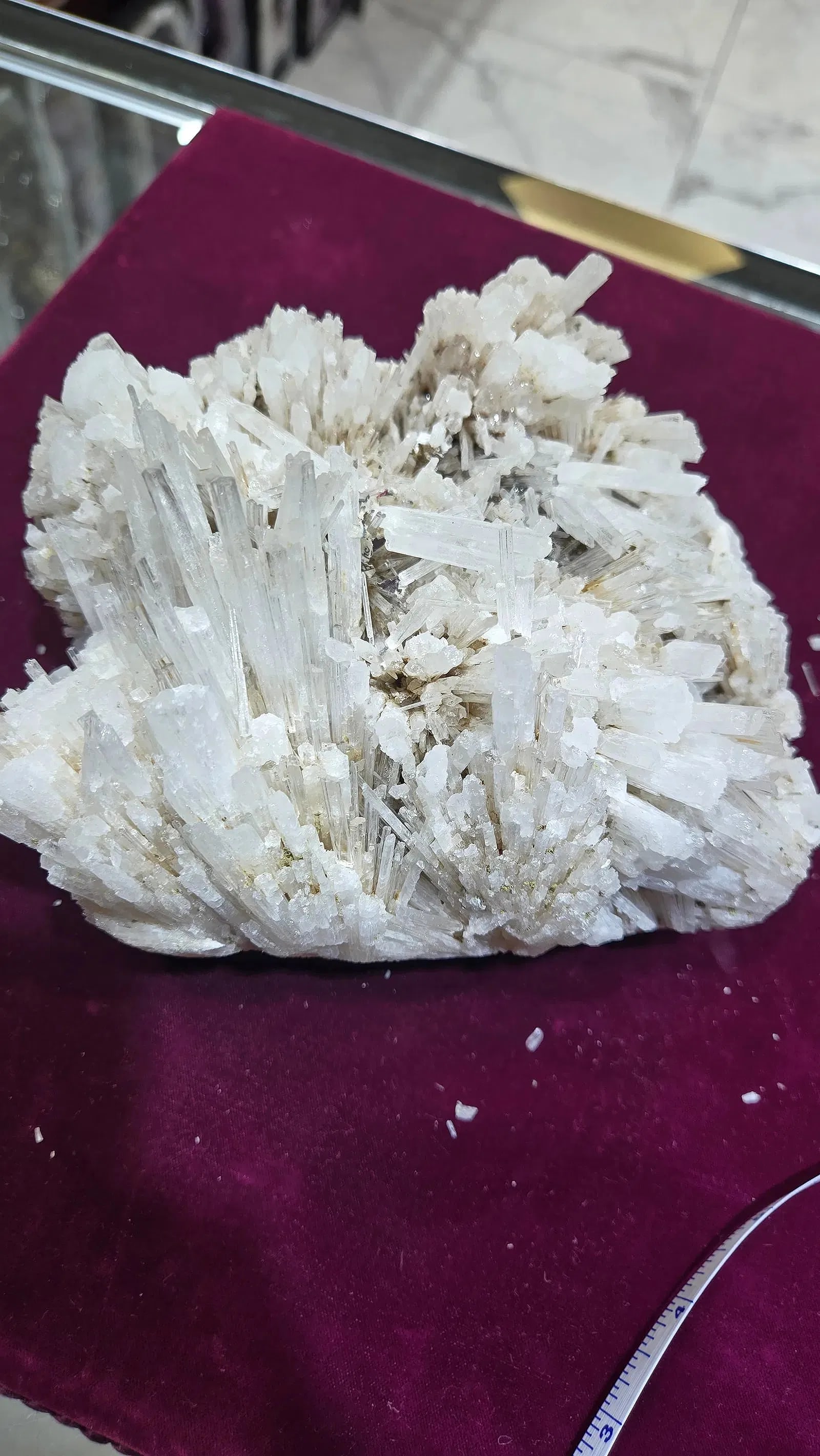 A RARE SCOLECITE SPECIMEN FORMATION: Rare and delicate scolecite specimen from the Deccan Basalts, Aurangabad, Maharashtra, India 6.2" wide.