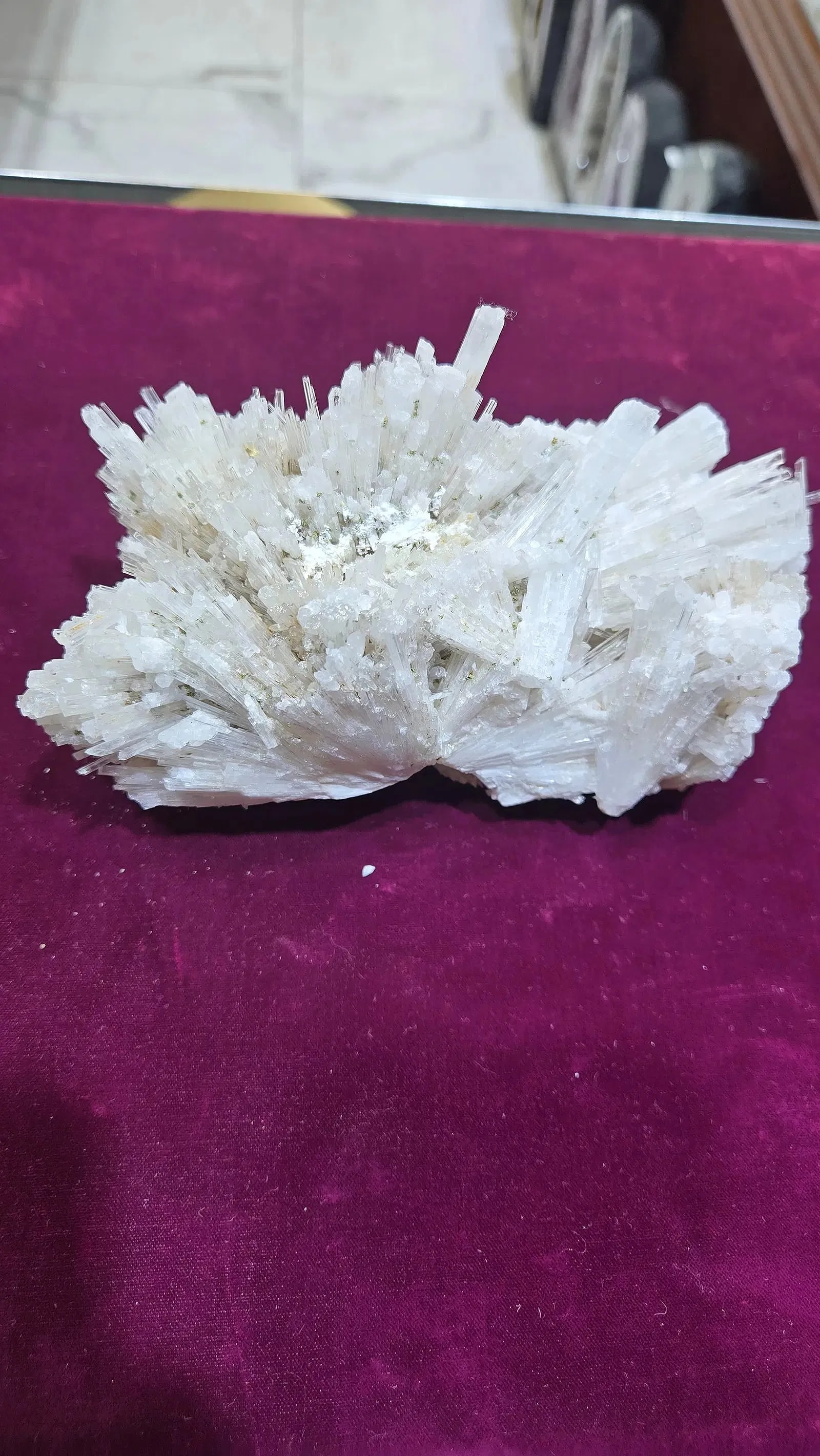 A RARE SCOLECITE SPECIMEN FORMATION: Rare and delicate scolecite specimen from the Deccan Basalts, Aurangabad, Maharashtra, India 6.5" wide.