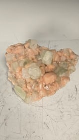 A LARGE GREEN APOPHYLITE WITH STILBITE SPECIMEN INDIA (1 of 5)
