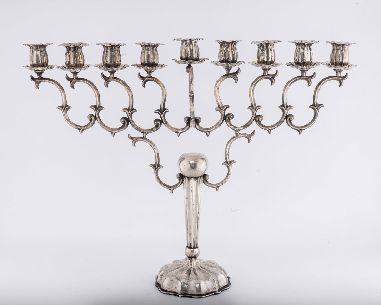 EXCEPTIONAL HAND WROUGHT SILVER MENORAH. Vienna, Austria, c. 1890 (1 of 5)
