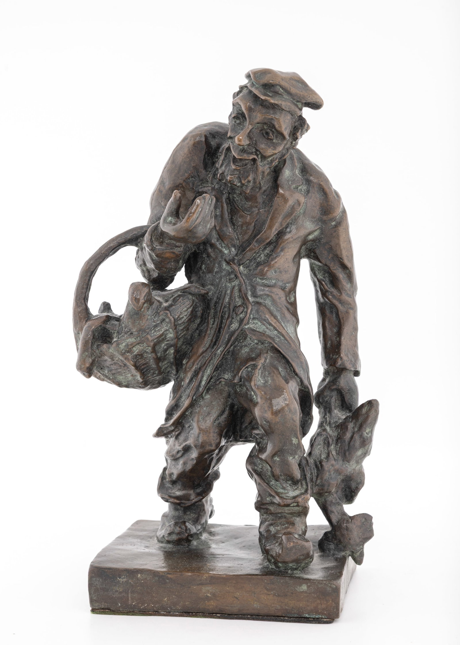 A BRONZE SCULPTURE BY ISAACHAR RYBACK. Signed.: "THE GOOSE SELLER". Good condition. Signed. 