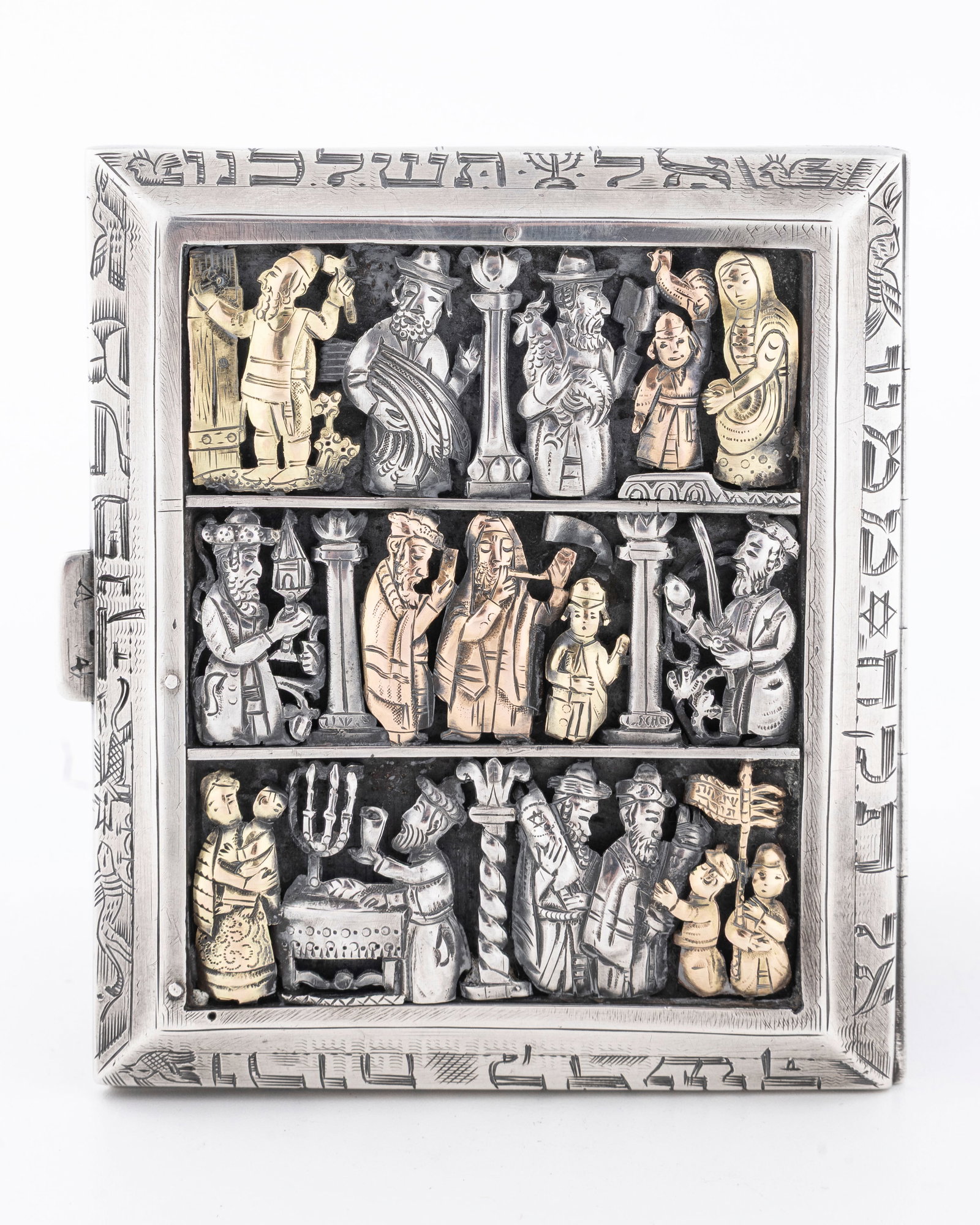 AN IMPORTANT GOLD AND SILVER CIGARETTE BOX BY ILYA SCHOR GIVEN TO THE ARTIST MANE - KATZ. New York, (1 of 7)