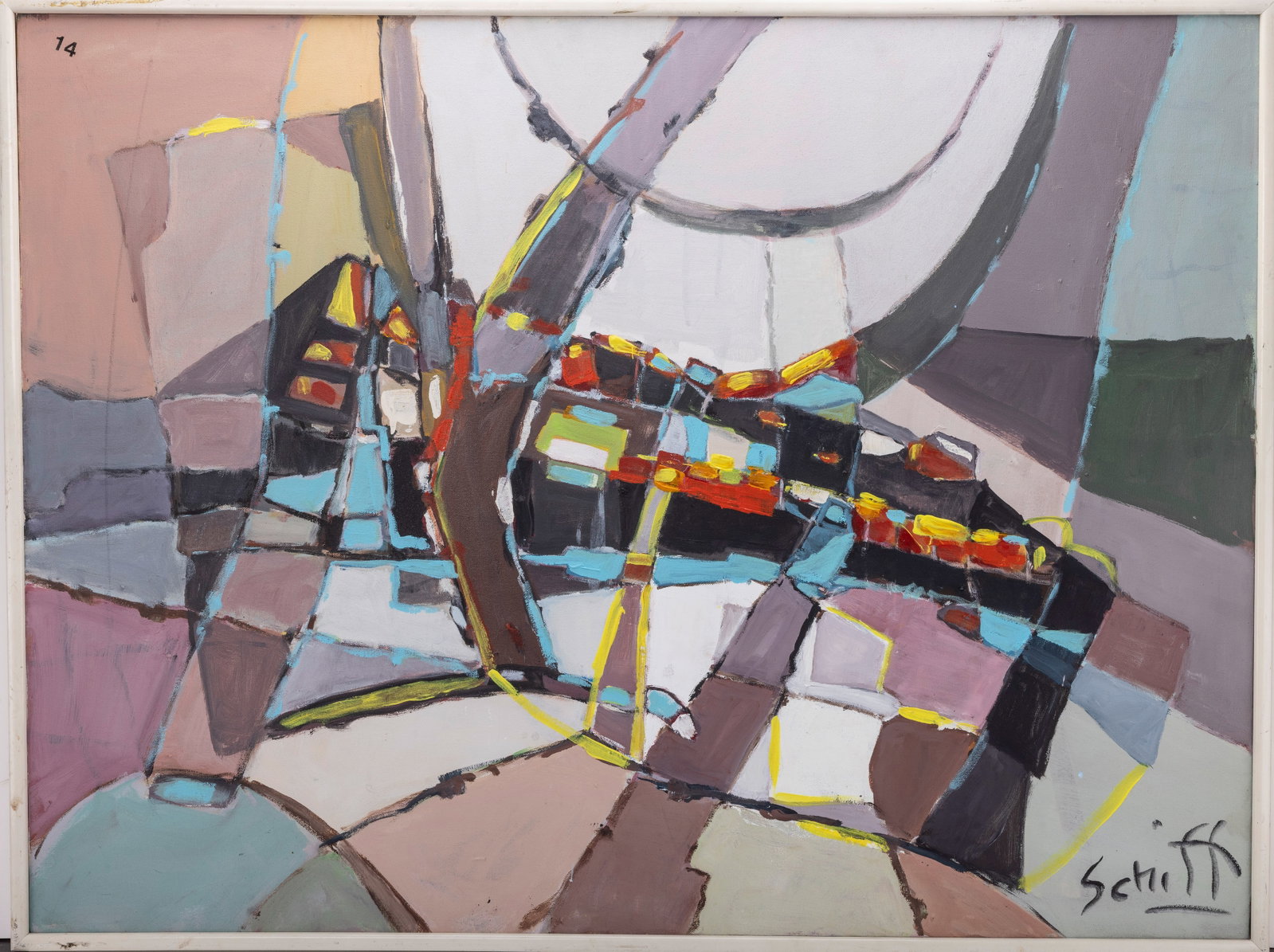 SCHIFF. Midcenturey abstract painting. Oil on Canvas. USA: Large abstract painting by SCHIFF. 25" x 33"