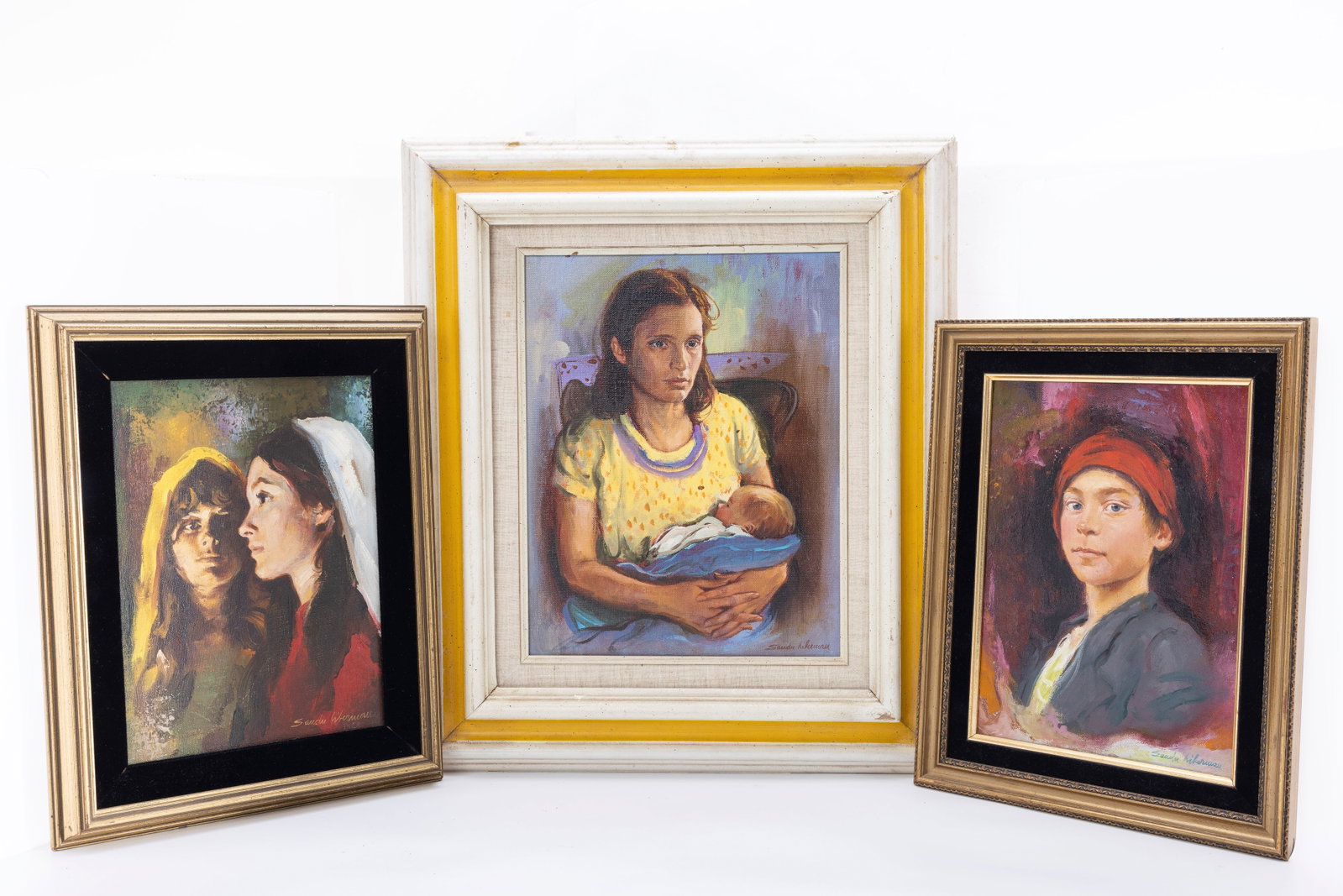 A GROUP OF 3 OILS ON CANVAS BY SANDU LIEBERMAN (1922, Romania - 1977, Israel): Jewish women. Various sizes.