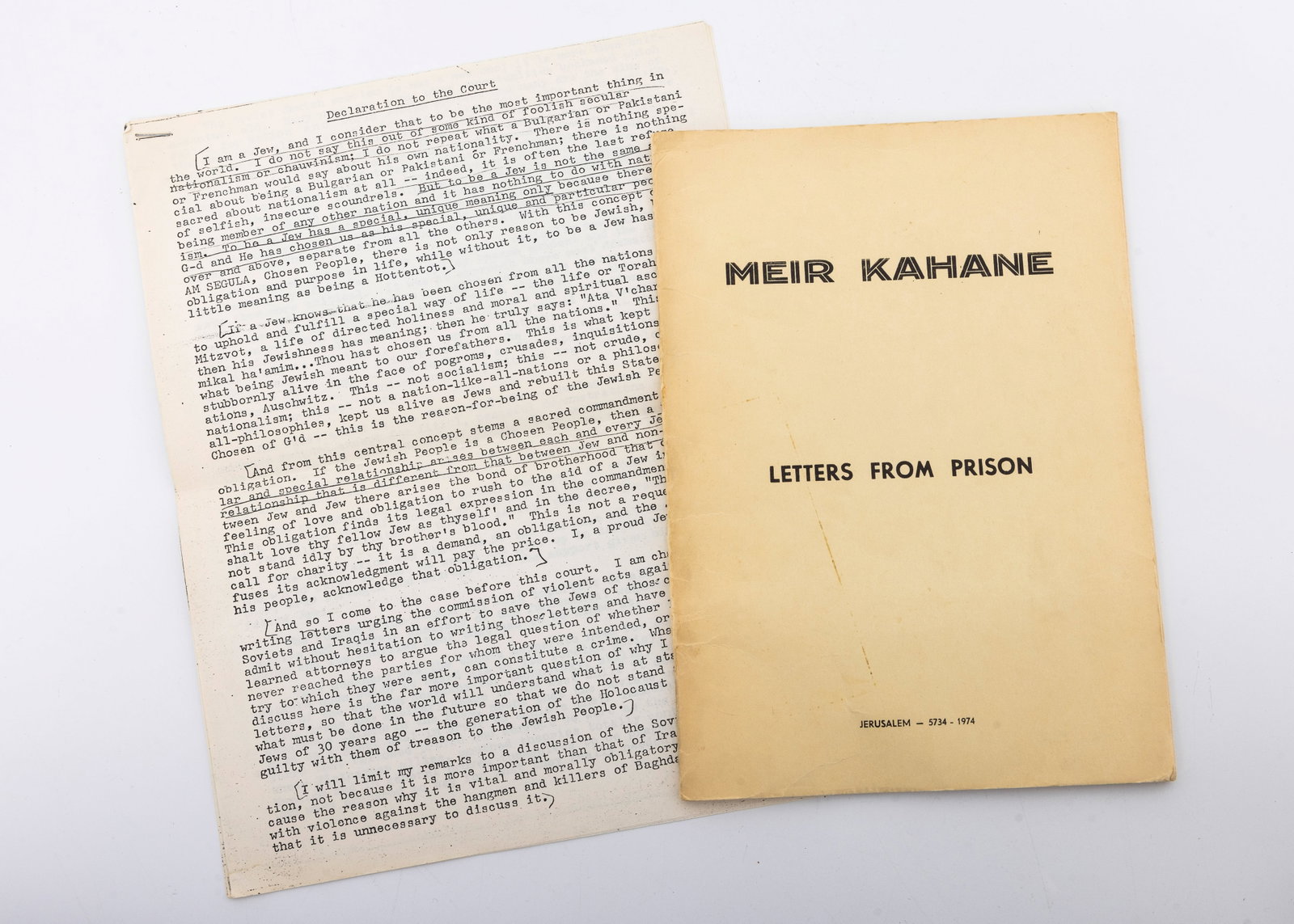 RABBI MEIR KAHANE: LETTERS FROM PRISON AND SPEECH TO THE COURT (1 of 1)