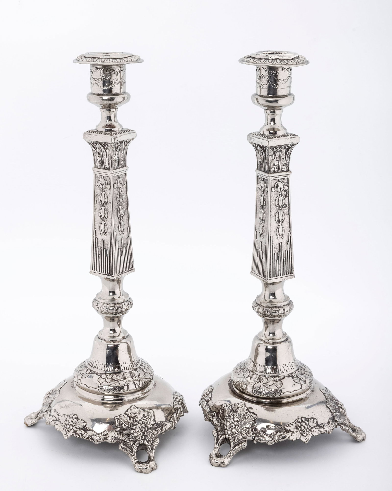 A MASSIVE PAIR OF RUSSIAN SILVER CANDLESTICKS BY JOSEF EHRELICH, Warsaw, c. 1890 (1 of 4)